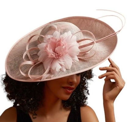 Blush Pink Floral Wide-Brim Fascinator