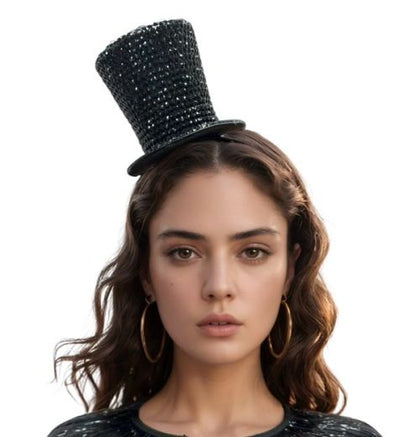 Black Rhinestone Mini-Hat Headband