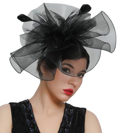Elegant Black Mesh Fascinator with Feather Accents