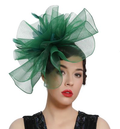 Elegant Green Mesh Fascinator with Feather Accents
