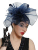 Elegant Navy Blue Mesh Fascinator with Feather Accents
