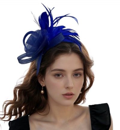 Classic Blue Feather Fascinator with Looped Bow Accents
