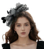 Elegant Black Fascinator with Beaded Floral and Feather Accents