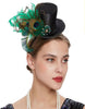 Black Mini Top Hat Fascinator with Peacock Feather Accents