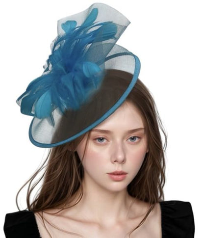 Blue Feather Fascinator with Mesh Accent