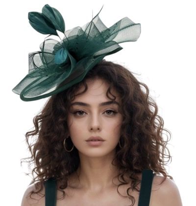 Elegant Green Polka Dot Fascinator with Mesh and Feathers
