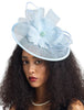 Elegant Light Blue Floral Fascinator with Ribbon and Bead Accents
