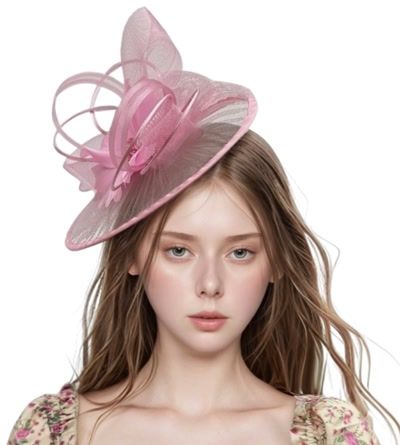 Elegant PinkFloral Fascinator with Ribbon and Bead Accents