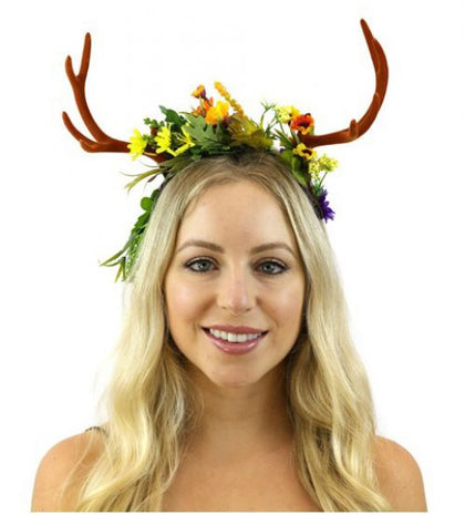 Brown Antler Headband w/Flowers