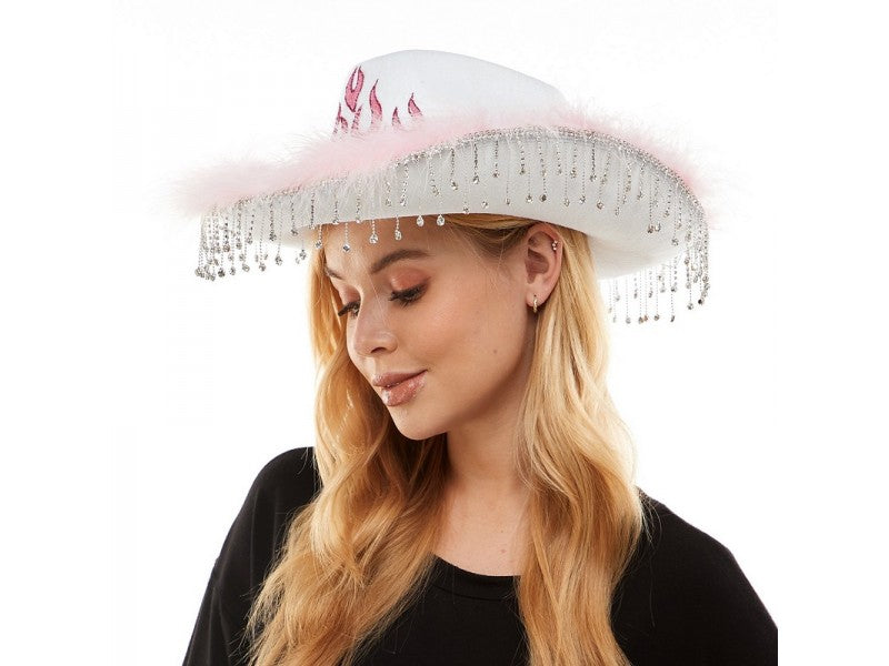 Rhinestone Flame Cowboy Hat | White