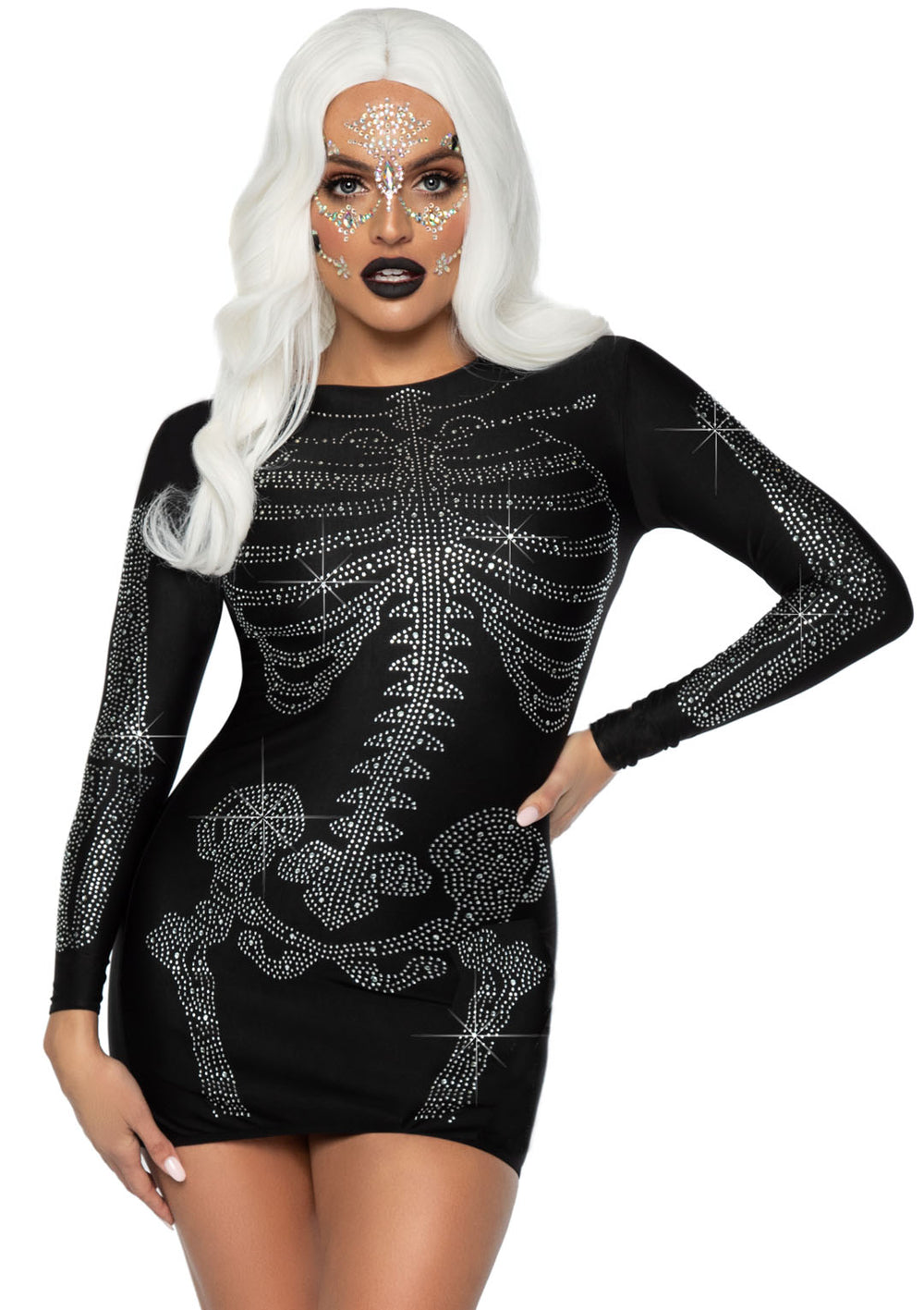 Rhinestone Skeleton Dress | Black