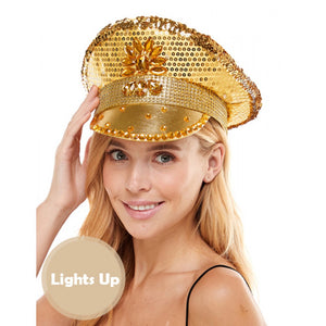 Light Up Gold Sequin Captains Hat
