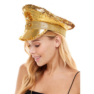 Light Up Gold Sequin Captains Hat