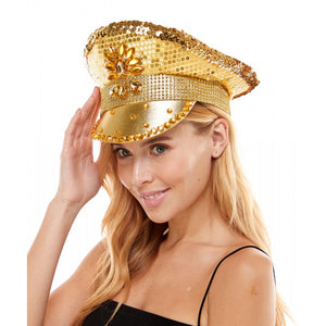 Light Up Gold Sequin Captains Hat
