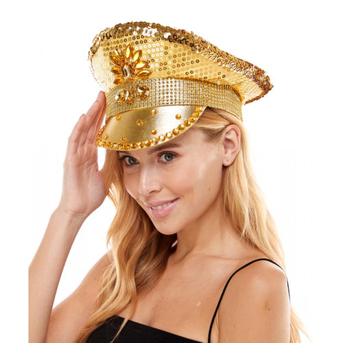 Light Up Gold Sequin Captains Hat
