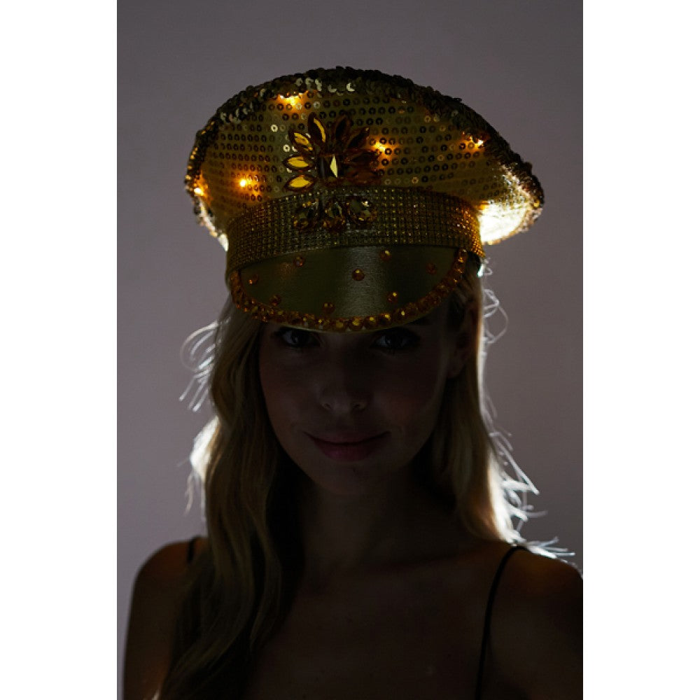Light Up Gold Sequin Captains Hat