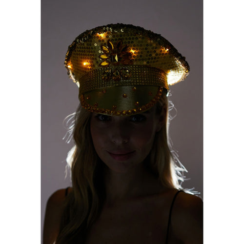 Light Up Gold Sequin Captains Hat