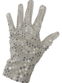 Silver sequin glove on a white background