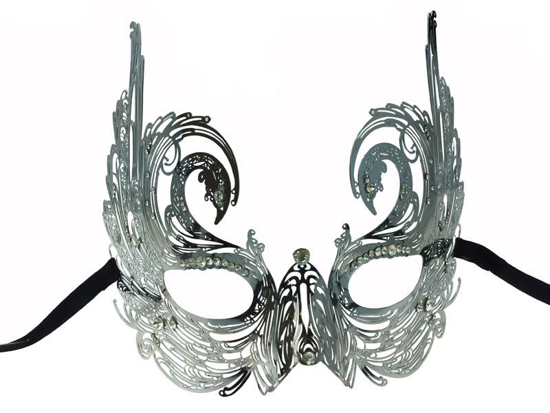 Laser-cut metal swan styled mask & Diamonds | Silver
