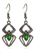 Silver Spider Earrings with Green & Black Gems