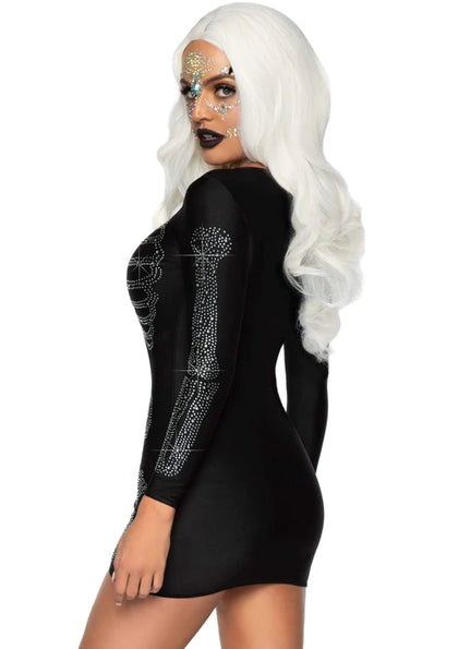 Rhinestone Skeleton Dress | Black