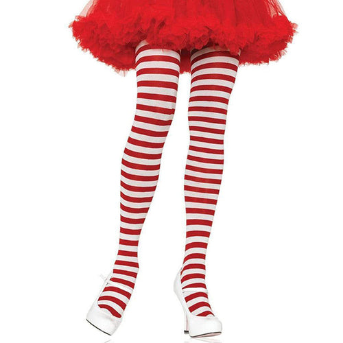 Nylon Red & White Striped Tights