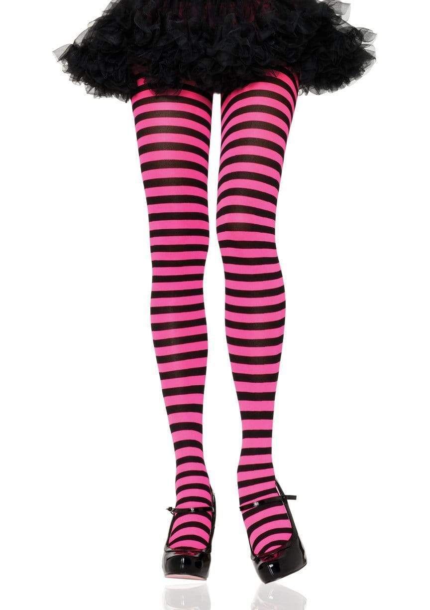 Nylon Pink & Black Striped Tights