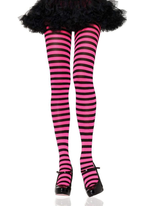 Nylon Pink & Black Striped Tights