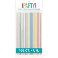 Pack of colorful striped plastic straws with 'I Party!' branding on a white background.
