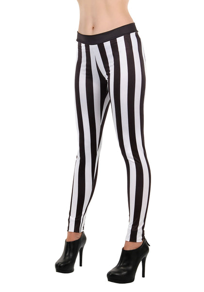 Women's Black and White Striped Leggings