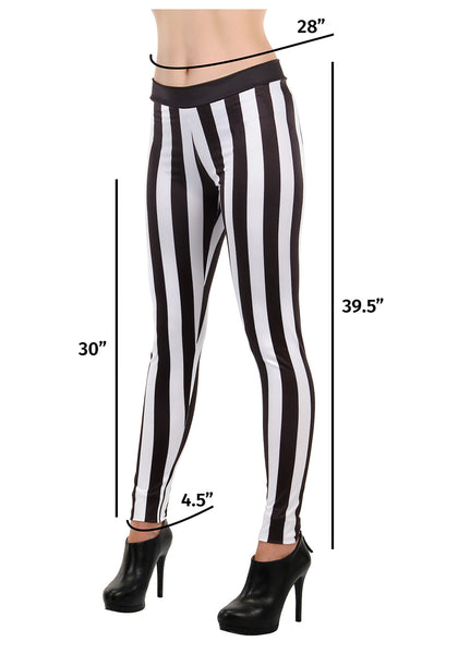 Women's Black and White Striped Leggings