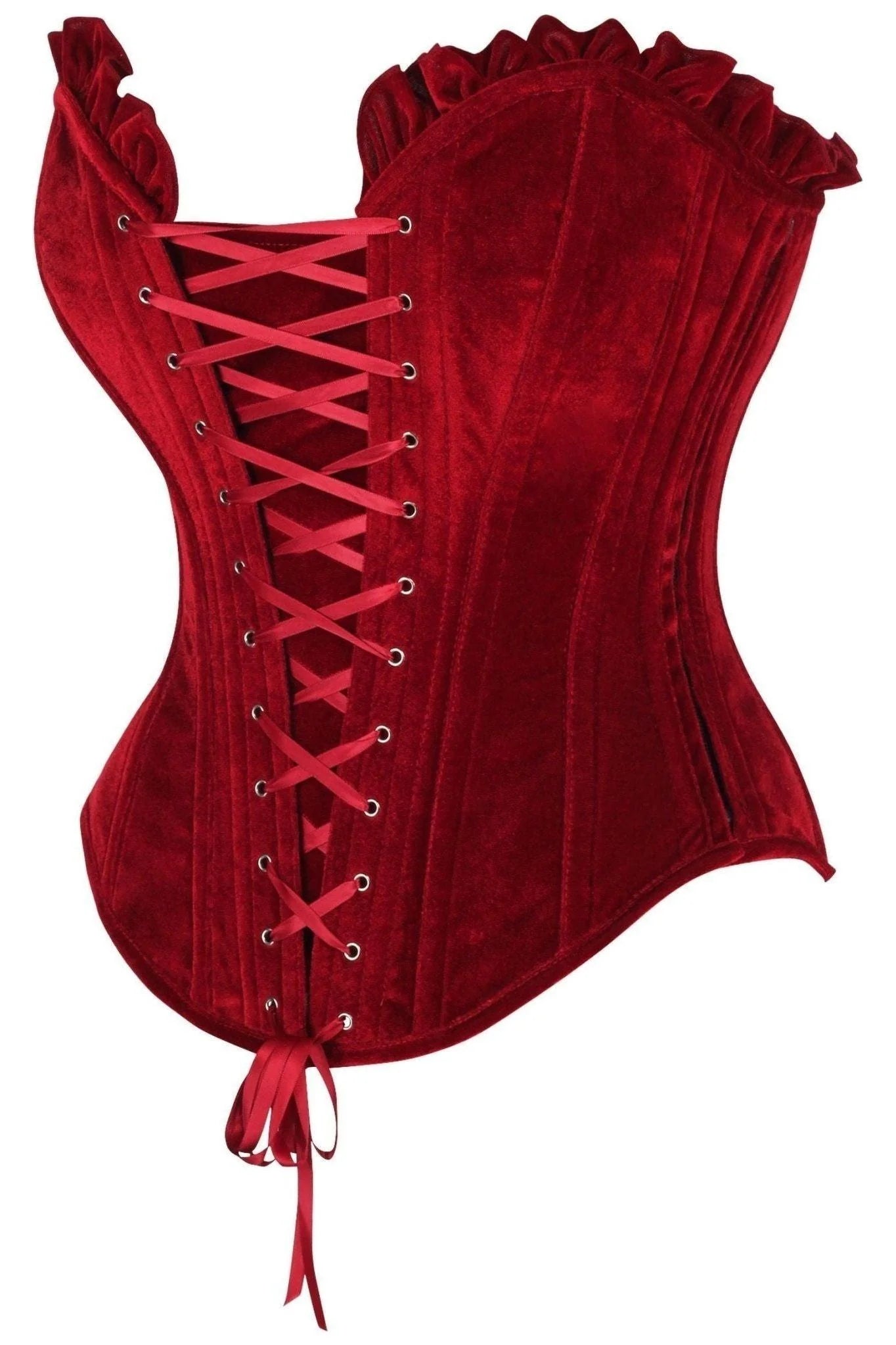 Top Drawer Dark Red Velvet Lace-Up Steel Boned Overbust Corset