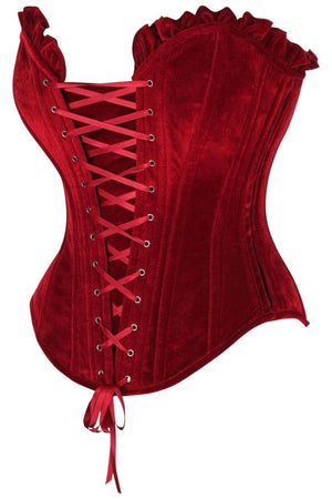 Top Drawer Dark Red Velvet Lace-Up Steel Boned Overbust Corset