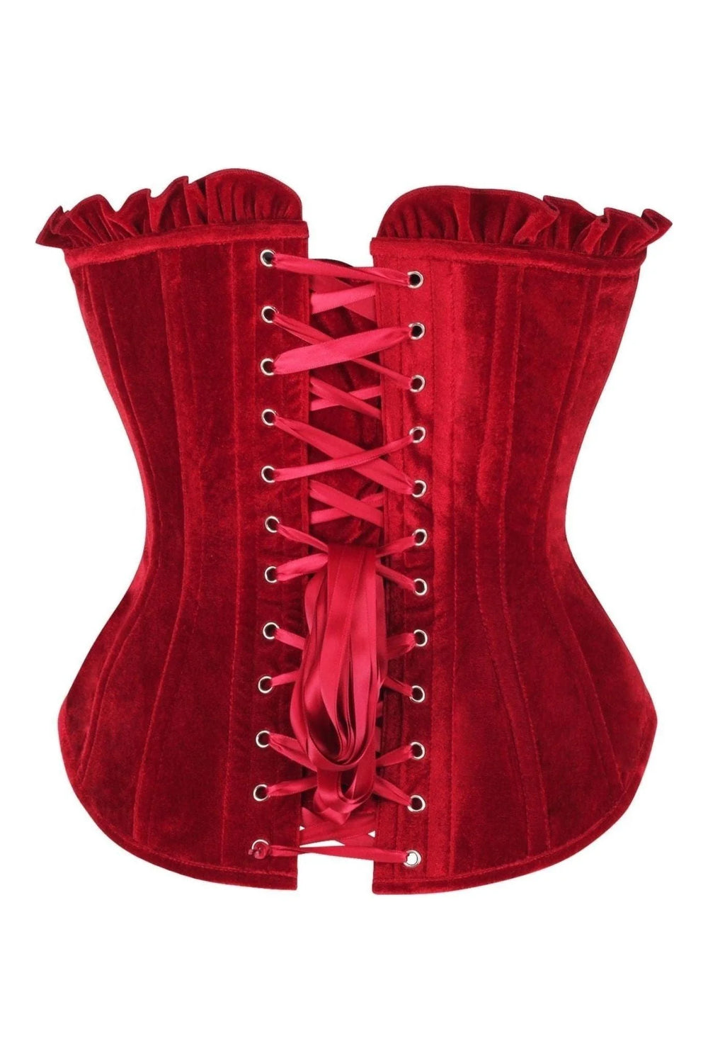 Top Drawer Dark Red Velvet Lace-Up Steel Boned Overbust Corset