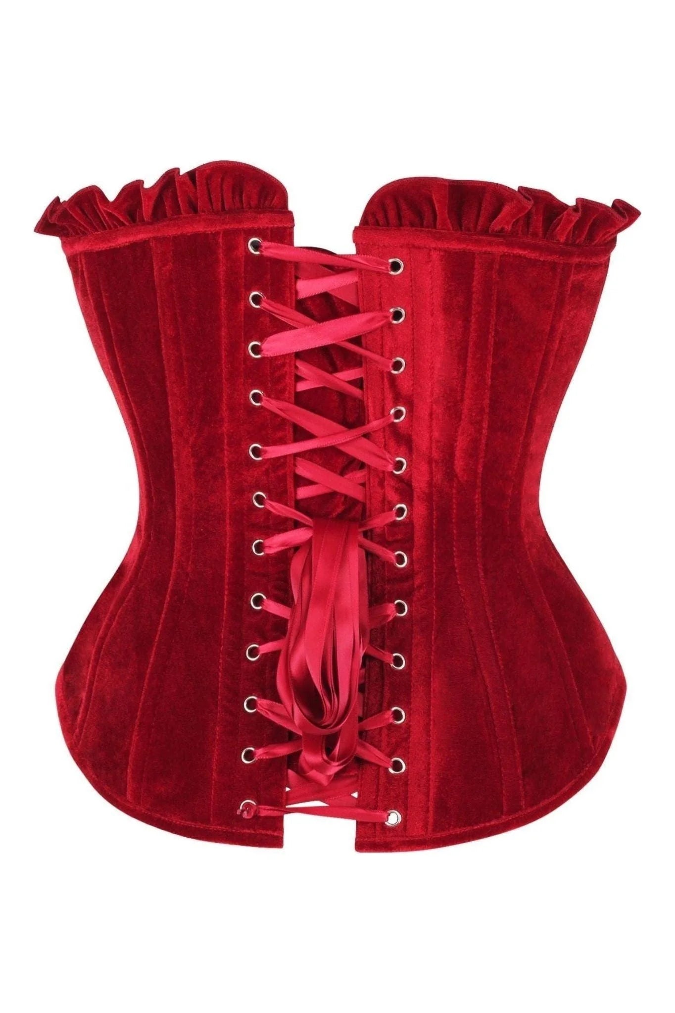 Top Drawer Dark Red Velvet Lace-Up Steel Boned Overbust Corset