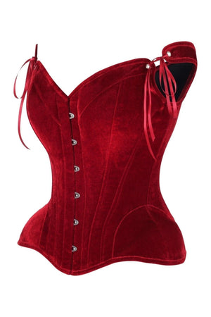 Top Drawer Dark Red Velvet Steel Boned Corset w/Straps