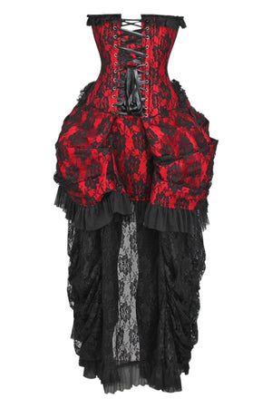 Top Drawer Steel Boned Red w/Black Lace Bustle Corset Dress