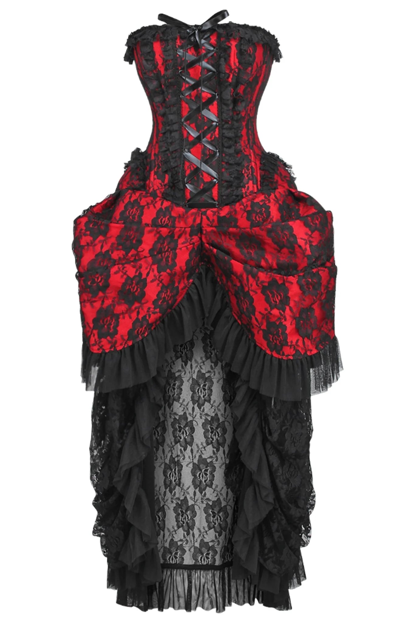 fitted lace wedding dress Top Drawer Steel Boned Red w/Black Lace Bustle Corset Dress – Fun Services  Colorado