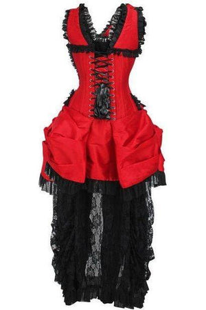 Top Drawer Steel Boned Red/Black Lace Victorian Bustle Corset Dress
