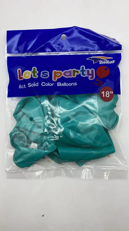 18″ Latex Balloons 6pcs/bag | Turquoise