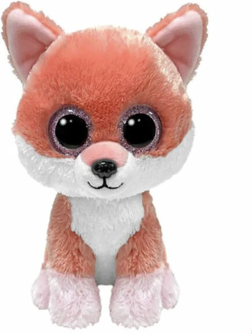 Plush toy fox with large eyes on a white background