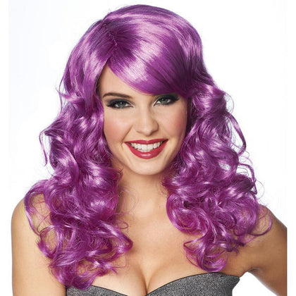 purple curly wig with bangs