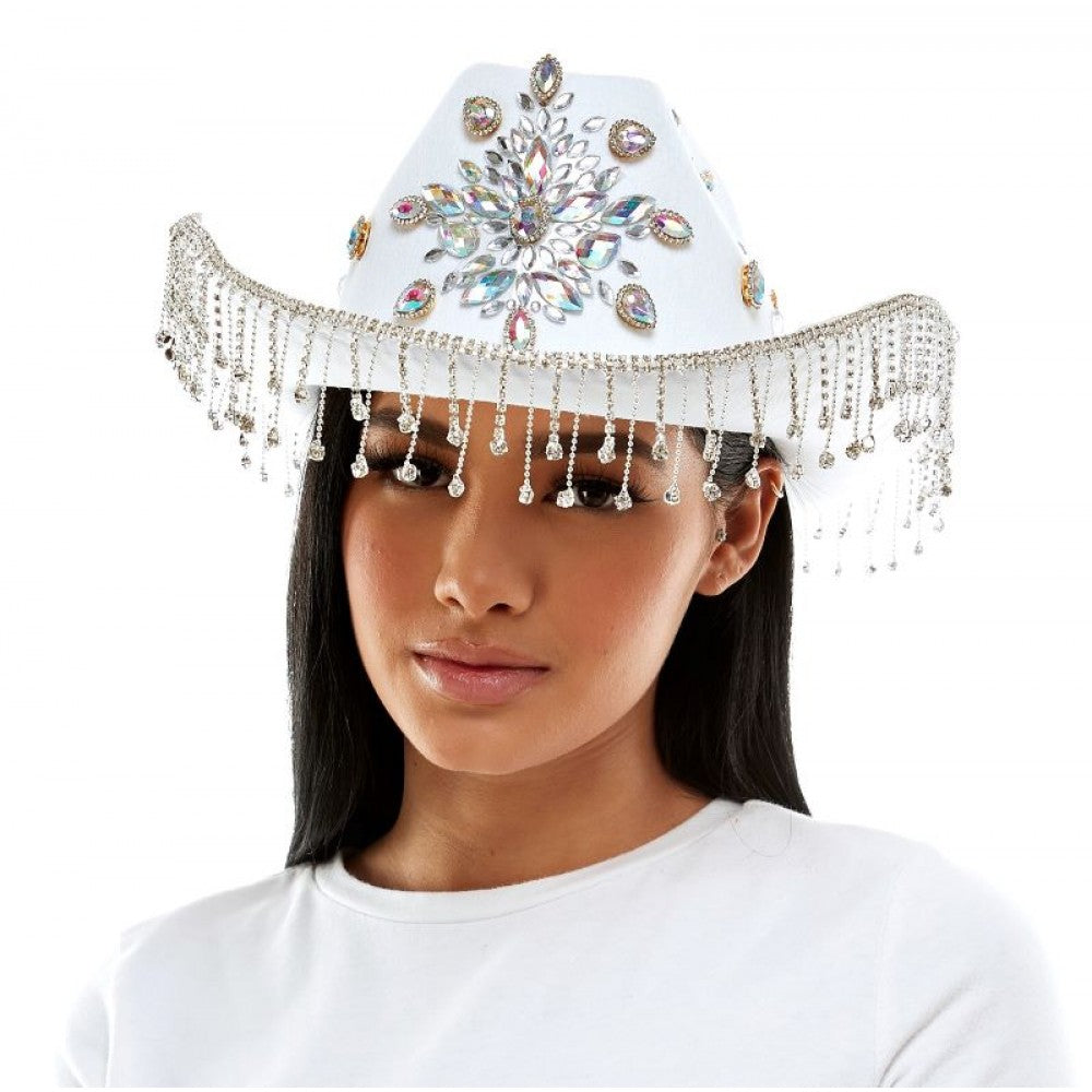 White Rhinestone Gem Cowboy Hat
