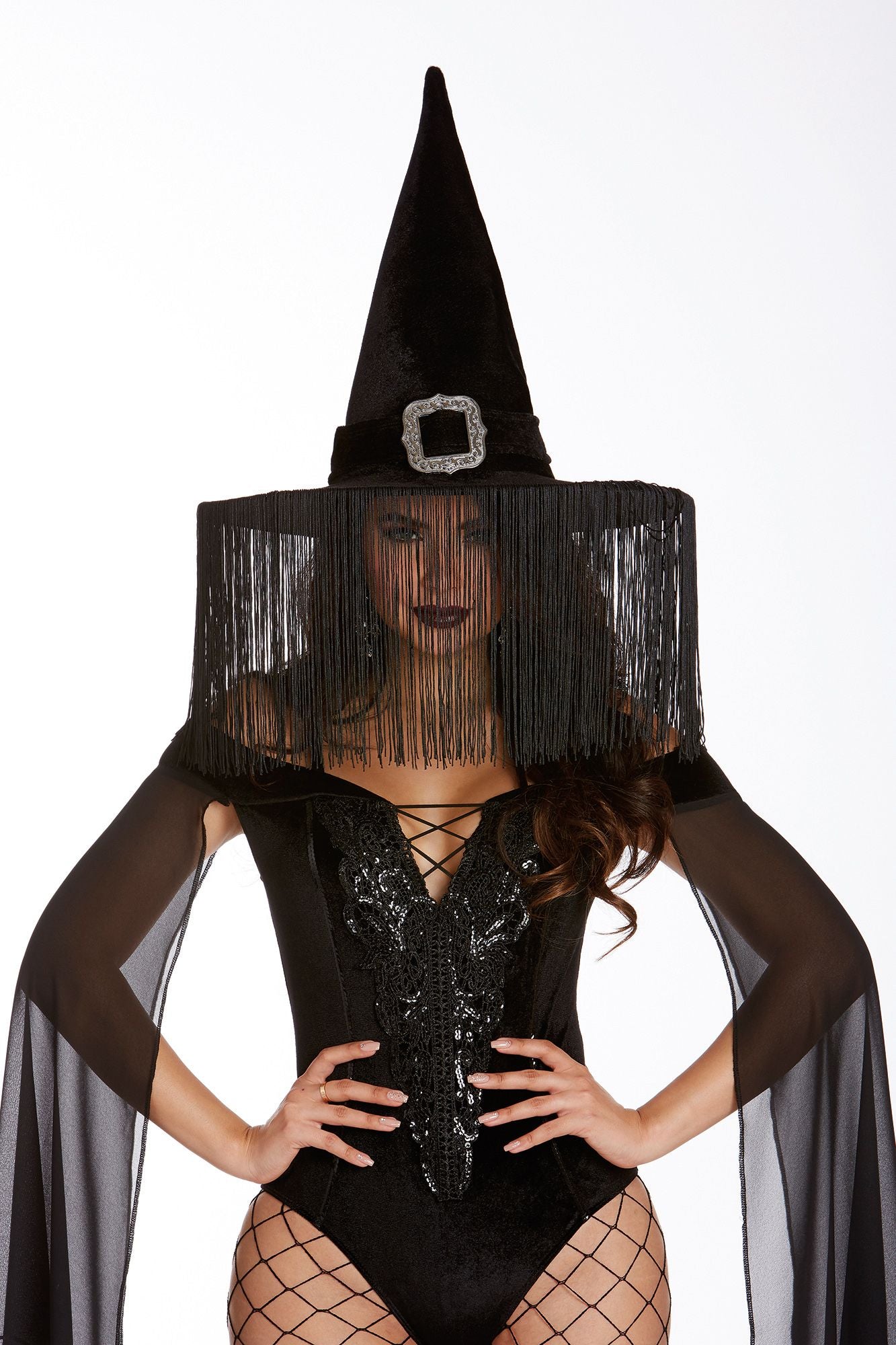 Black Wicked Witch Hat with Fringe