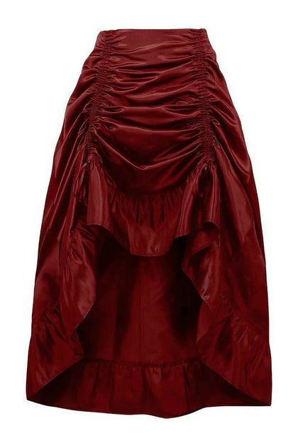 Wine Satin Hi Low Ruched Ruffle Skirt | Plus Size