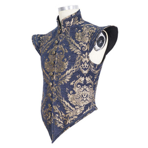 Brocade Doublet Vest | Blue & Gold