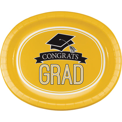 Yellow Congrats Grad Paper Oval Plates 8ct | Graduation