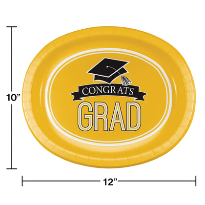 Yellow Congrats Grad Paper Oval Plates 8ct | Graduation