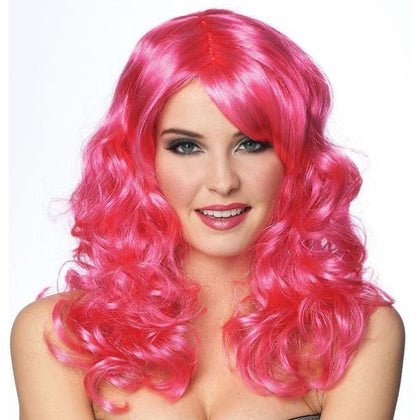 pink curly wig with bangs