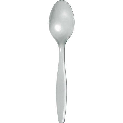 Shimmering Silver Plastic Spoons 24ct  | Solids